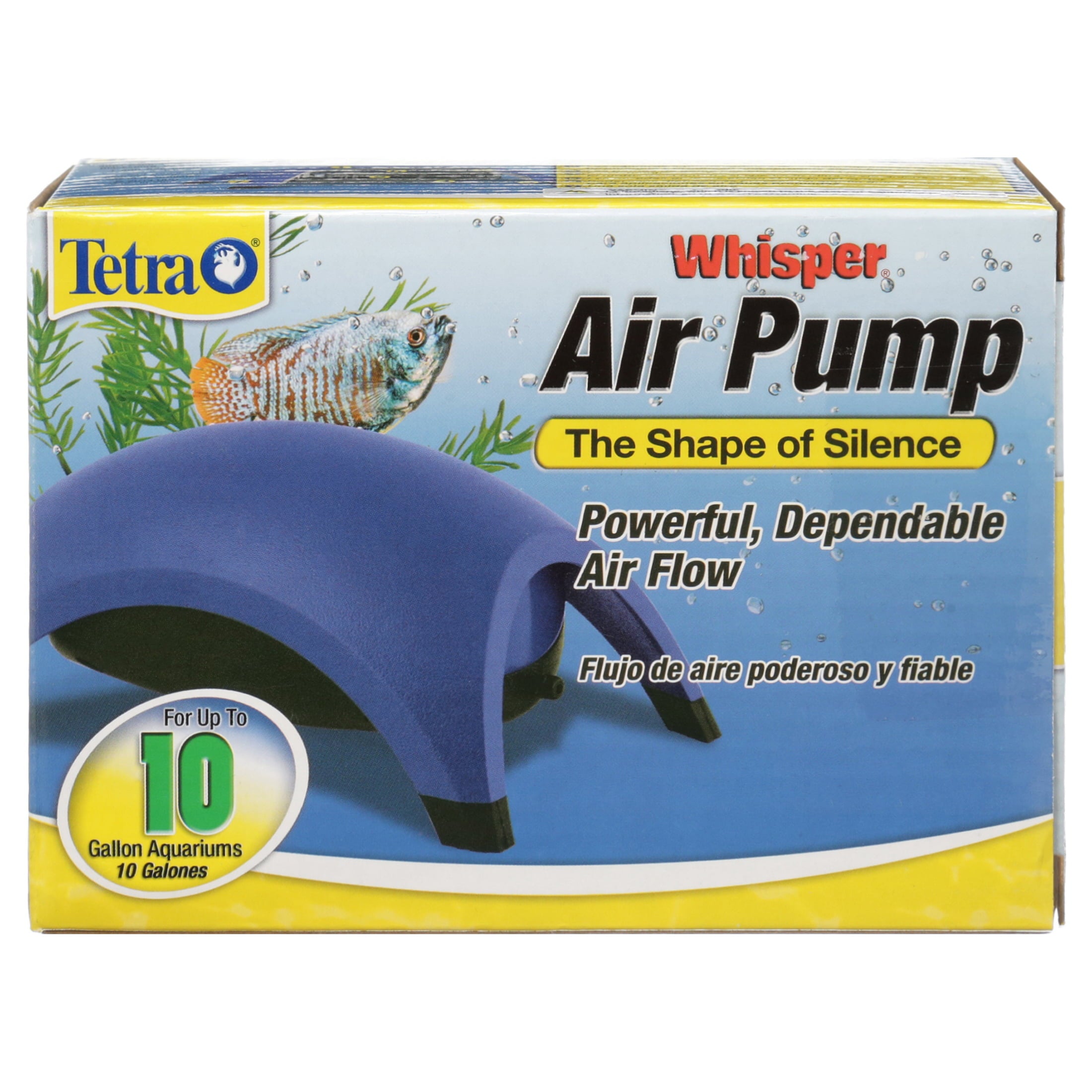 Tetra Whisper Air Pump up to 10 Gallons， for Aquariums， Powerful Airflow， Blue