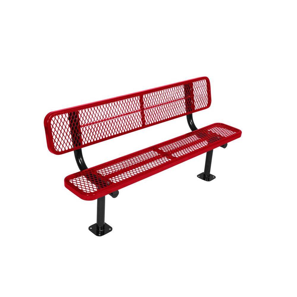 Surface Mount 8 ft. Red Diamond Commercial Park Bench with Back LC7783-RED