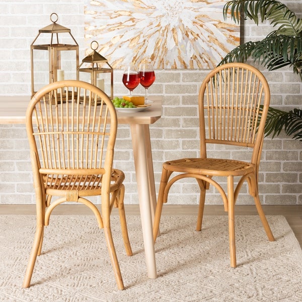 Wina Modern Bohemian Natural Rattan 2-Piece Dining Chair Set