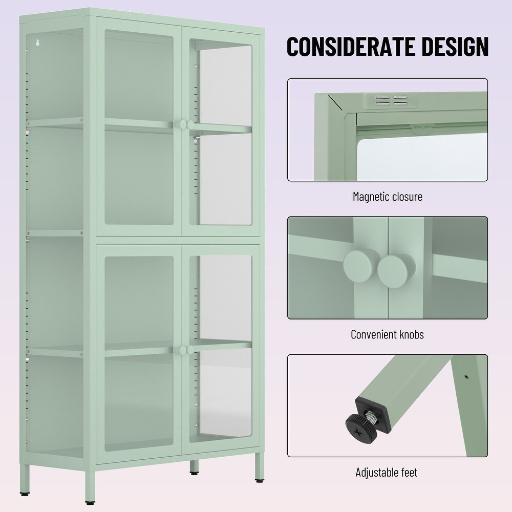 Modern Four Glass Door Storage Cabinet with Adjustable Shelves