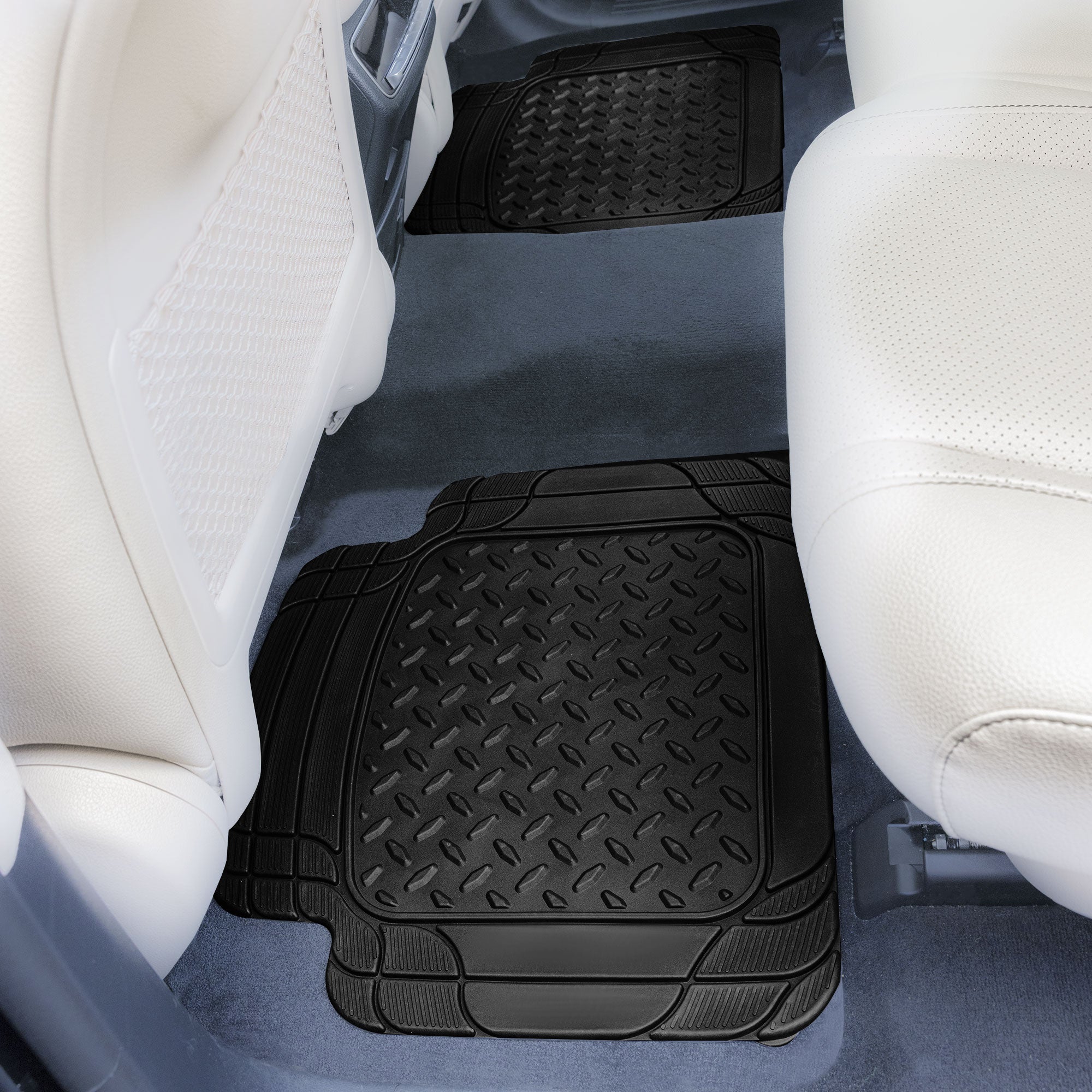 FH GROUP Heavy Duty Rubber Floor Mats， Woodgrain Pattern， Black