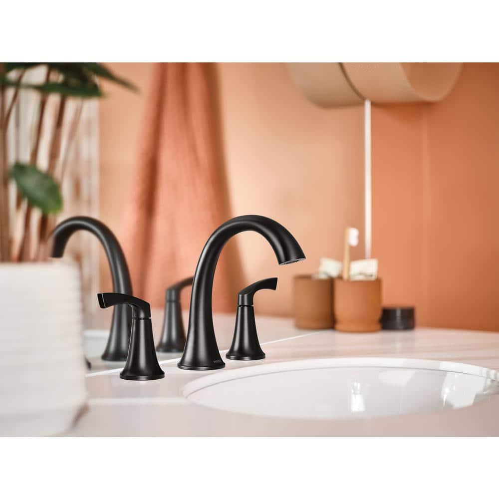 MOEN Korek 8 in Widespread Double Handle HighArc Bathroom Faucet with Valve in Matte Black