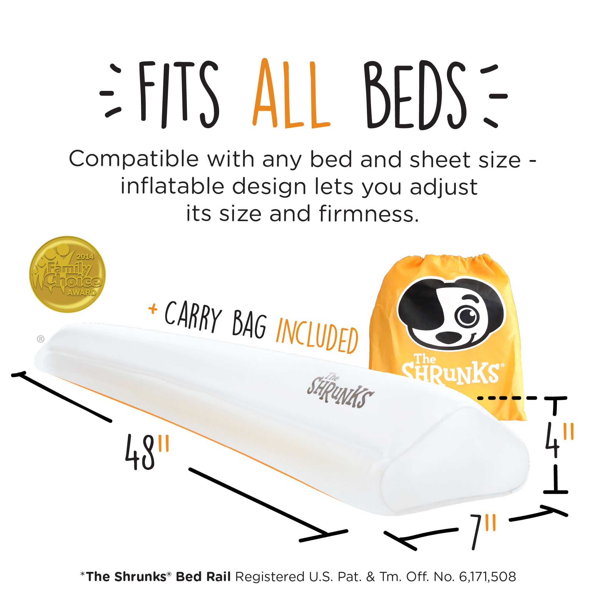 {1 Pack} Shrunks Inflatable Bed Rail for Toddlers Portable Safety Bed Rail Guard for Kids Side Bumpers for Children and Adult Beds Are Great For Home or Travel | Fits All Bed Sizes