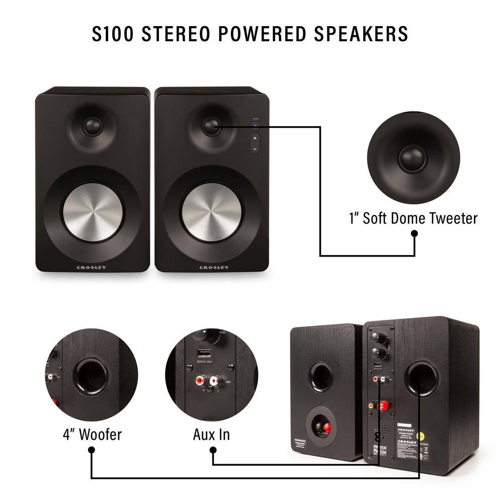 Crosley S100 Stereo Powered Speakers S100A-BK