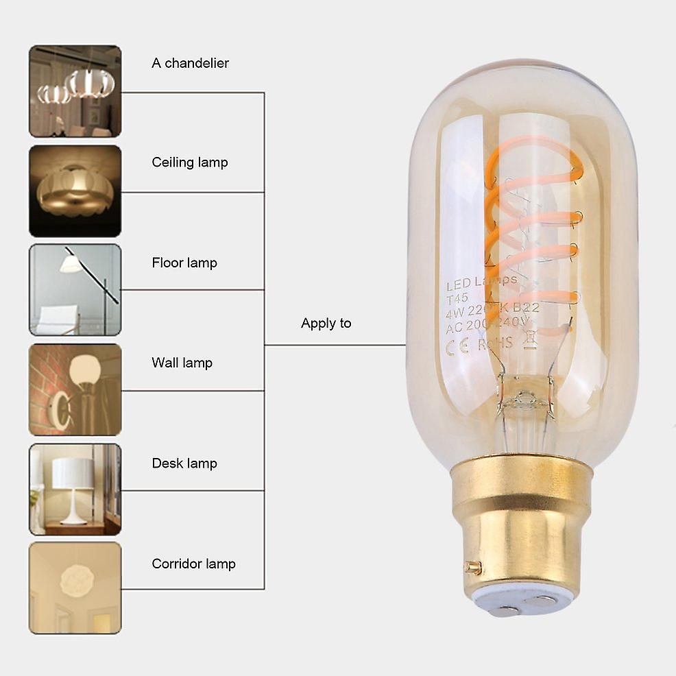 Vintage 3pcs T45 Led Soft ment B22 240v 4w Amber Glass 2200k Light Bulb