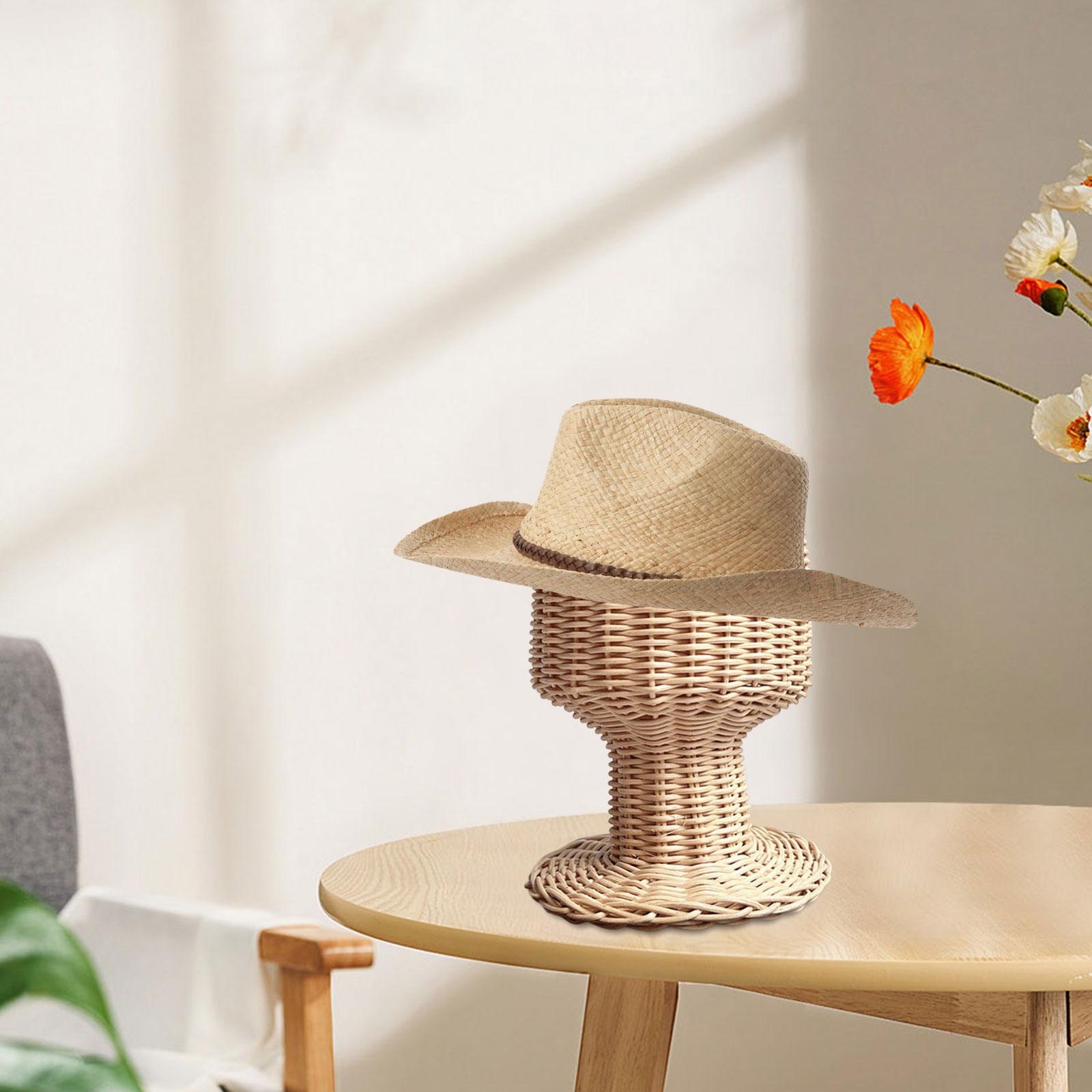 Rustic Hat Stand Rack， Countertop Freestanding Lightweight Holder Rattan Storage Display Stand for Wedding Fedora Salon Home Decorations 52.5cmx18cmx27cm