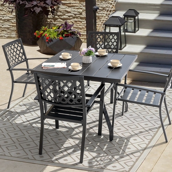 Outdoor 5/7 Piece Dining Set，Iron Finish，Black with Gold Speckles