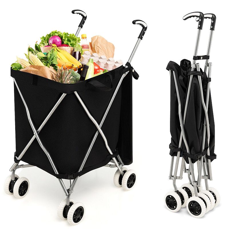 Folding Shopping Utility Cart With Water-resistant Removable Canvas Bag