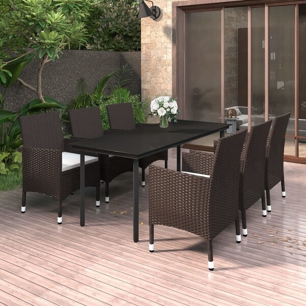 vidaXL Patio Dining Set Outdoor Table and Chair Set Poly Rattan and Glass