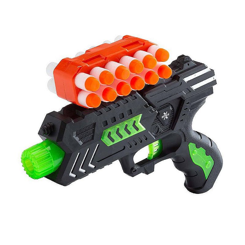 HearthSong Glow-in-the-Dark Air Target Game for Kids， Includes Two Air Blasters， 24 Soft Darts， and 20 Air Targets