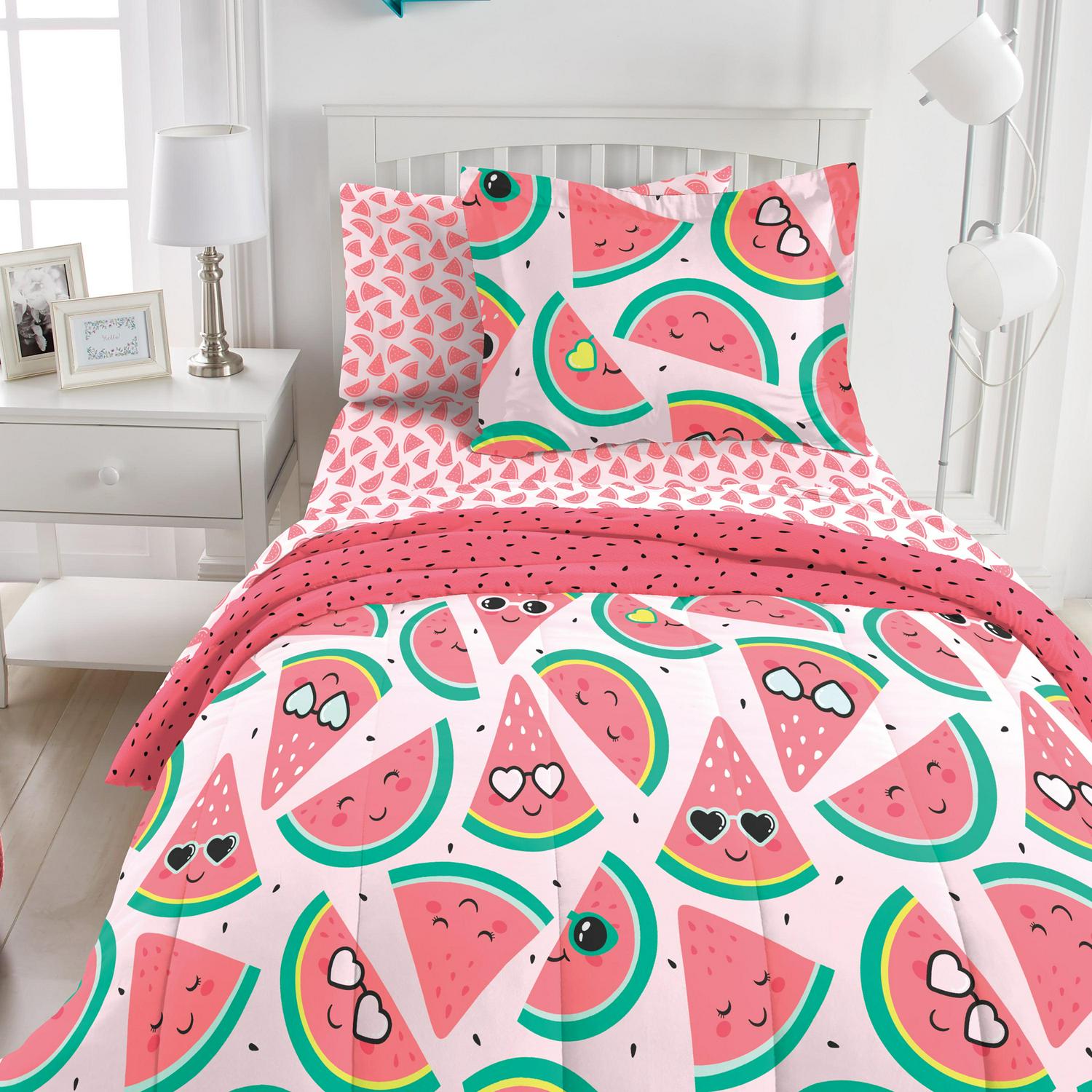 Dream Factory Watermelon Jam Twin 5 Piece Comforter Set， Polyester， Microfiber， Pink