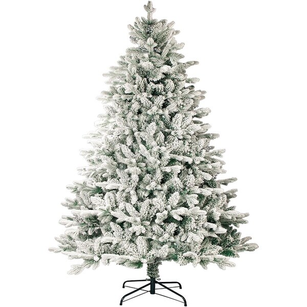 Suncrown 7ft Artificial Xmas Flocked Christmas Tree with Metal Stable Stand Base for Indoor and Outdoor Holiday Decoration