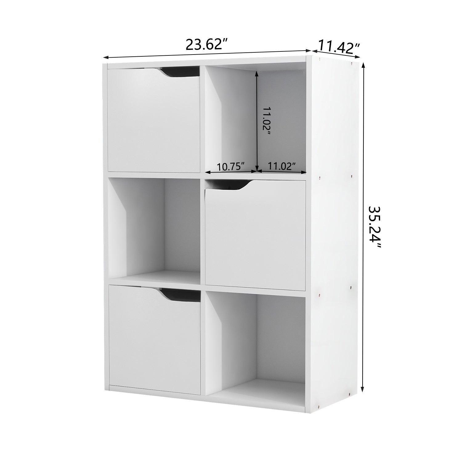 iRerts 3 Tier Kids Bookshelf, Wood Kids Bookcase Organizer Stand for Books Toys, Storage Cabinets Bookcase with Doors for Kids, 6 Cube Storage Organizer for Bedroom Living Room Library, White