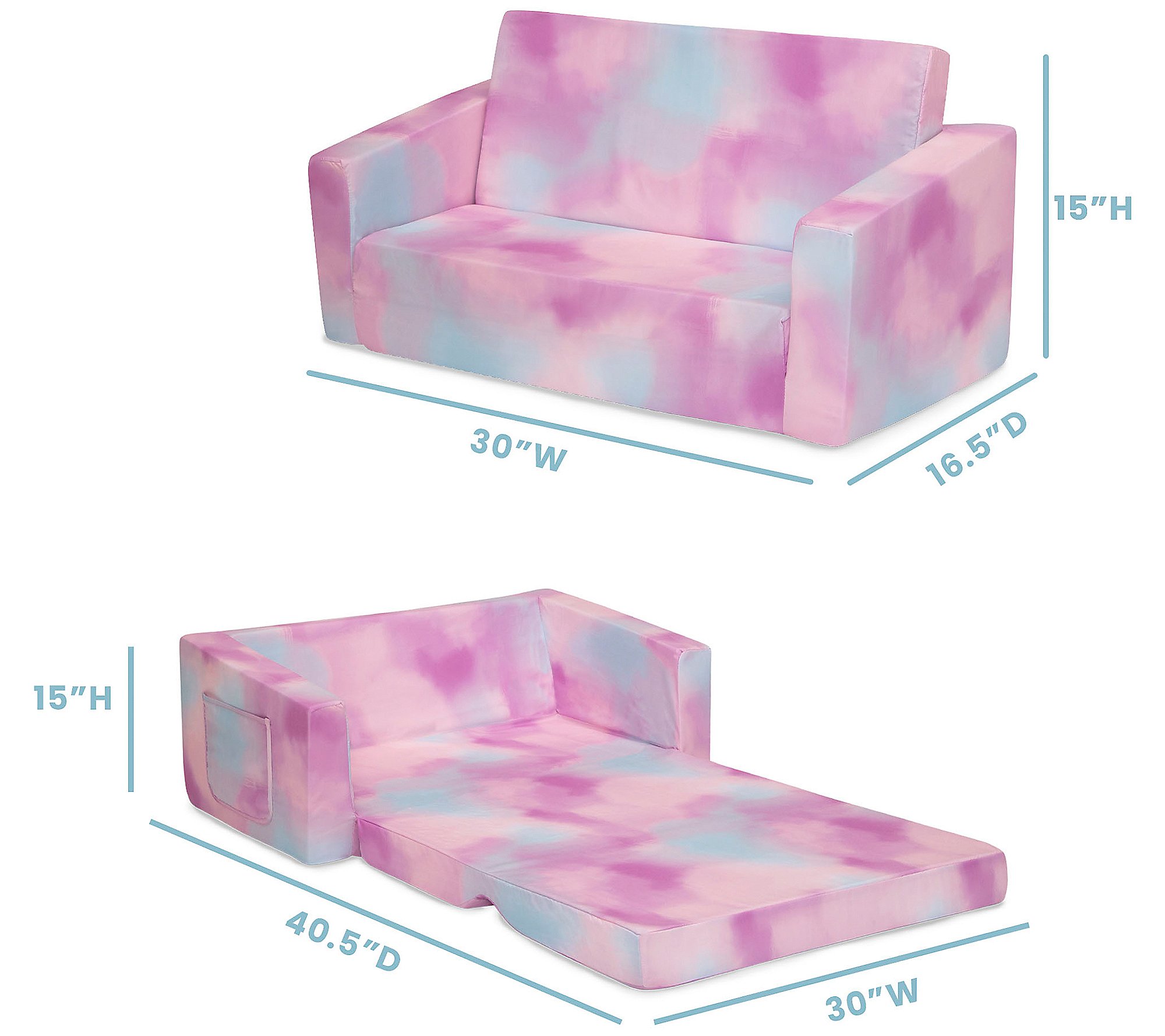 Delta Children Cozee Flip-Out Sofa - Pink Tie Dye