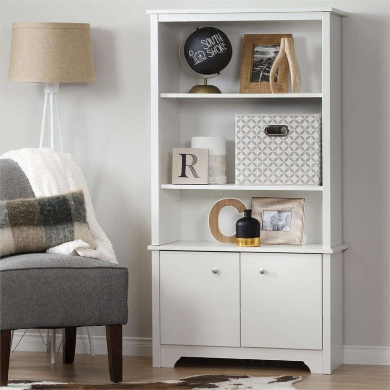 South Shore Vito 3 Shelf Bookcase With Doors  Pure White   Transitional   Bookcases   by Homesquare  Houzz