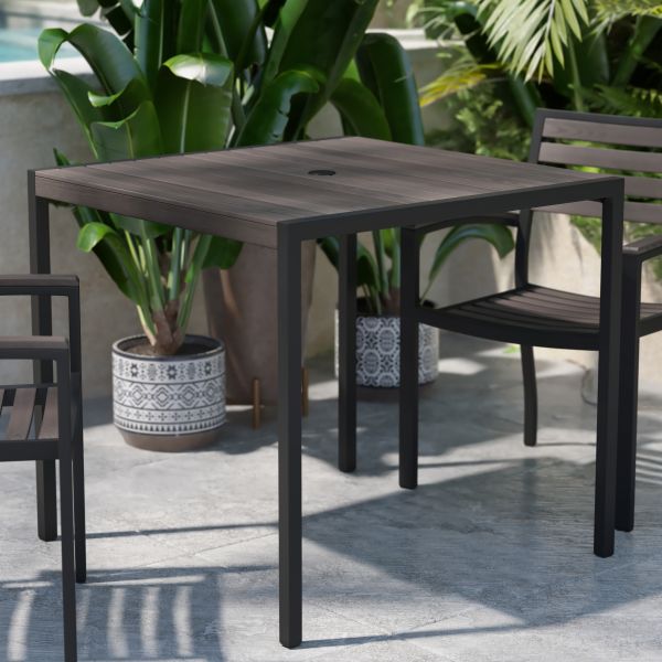 Lark Outdoor Dining Table with Synthetic Gray Wash Teak Poly Slats - 35