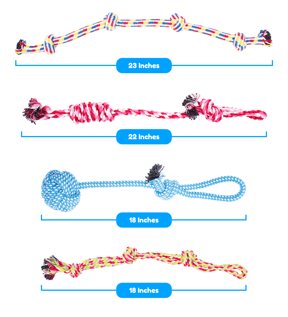 Pacific Pups Products Dog Rope Toys， Pack of 11 Dog Teething toys for Aggressive Chewers， Perfect for All Size Dogs