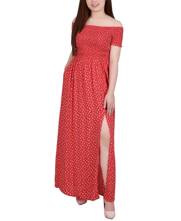 Women's Short Sleeve Off the Shoulder Smocked Maxi Dress