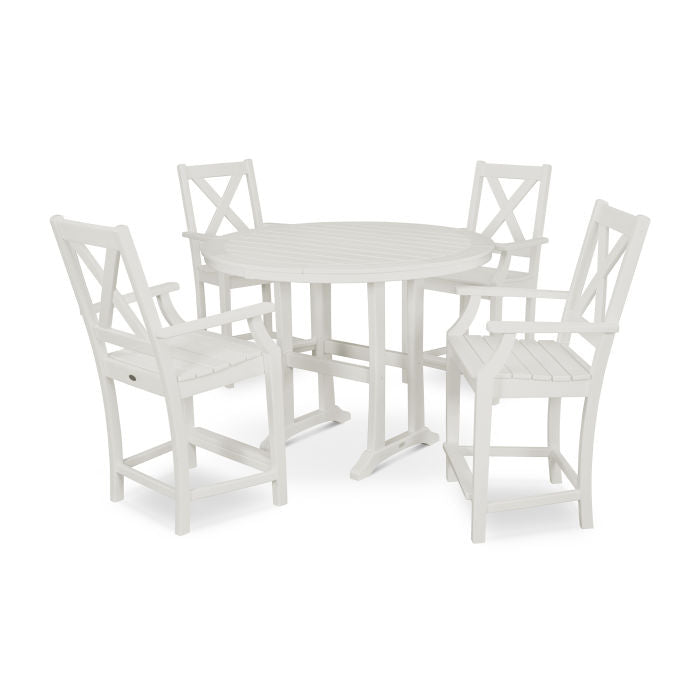 Polywood Braxton 5-Piece Nautical Trestle Arm Chair Counter Set PWS511-1