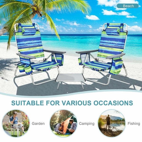 2PCS 5-Position Outdoor Folding Backpack Beach Table Chair