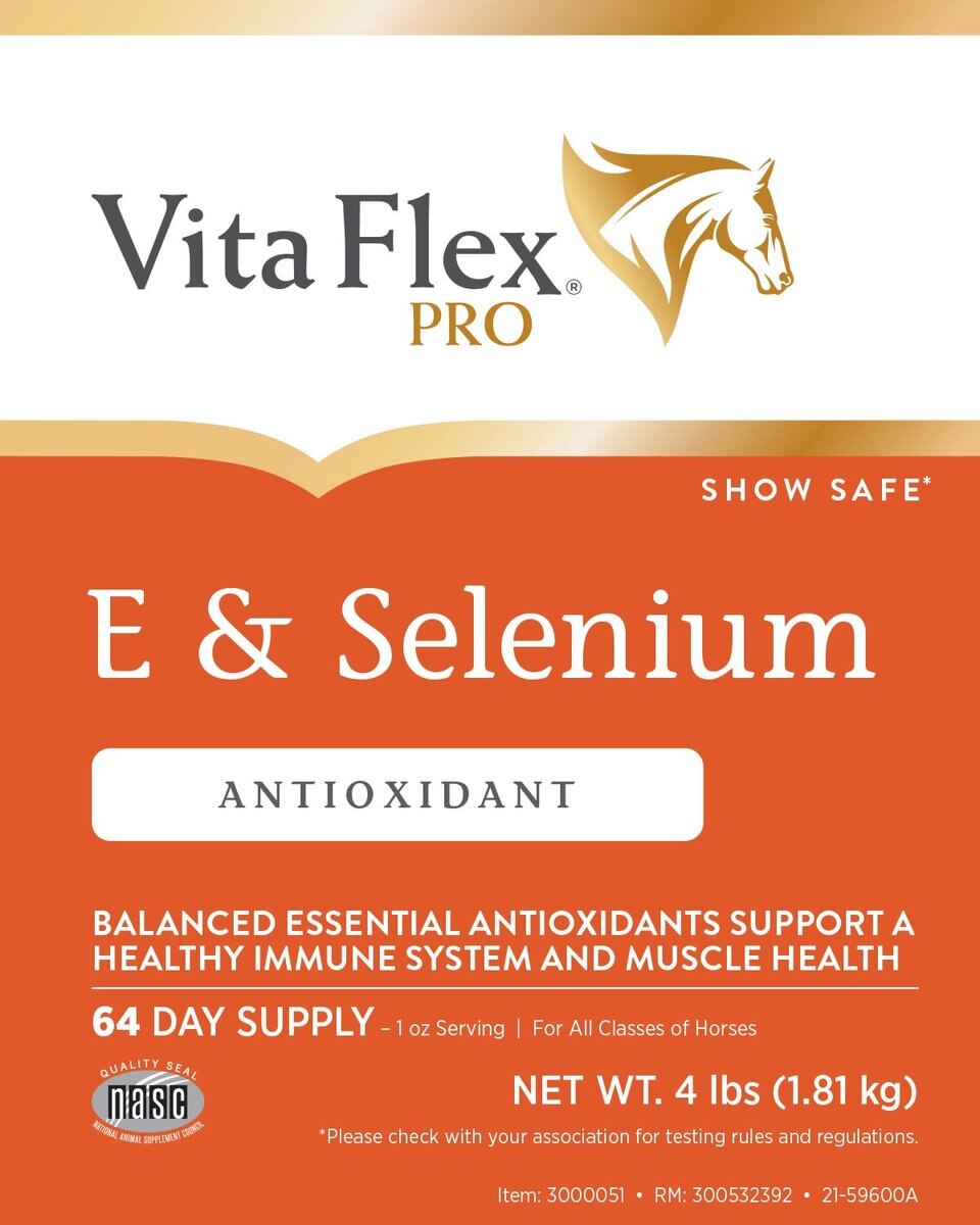 Vita Flex Pro E and Selenium Vitamin E Powder Horse Supplement， 4-lb bucket