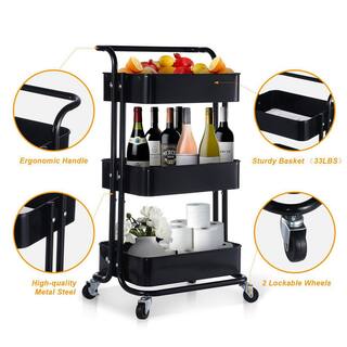 YOFE Heavy Duty Steel 3-Tier Rolling Cart with Wheels  Handle Home Office Storage Cart Utility Cart in Black CamyBK-GIFNCART171333B-cart01