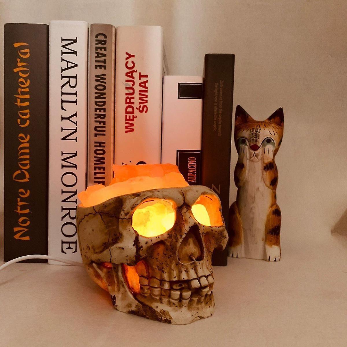 Electrodeless Resin， Salt Stone Lamp， Led Table Lamp， Horror Ghost Head Shape， Night Light Dimming Resin Skull Salt Stone Light