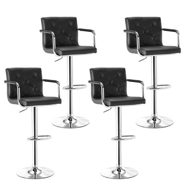 Javlergo Adjustable Height Swivel PU Leather Bar Stools with Back and Armrest， Set of 4