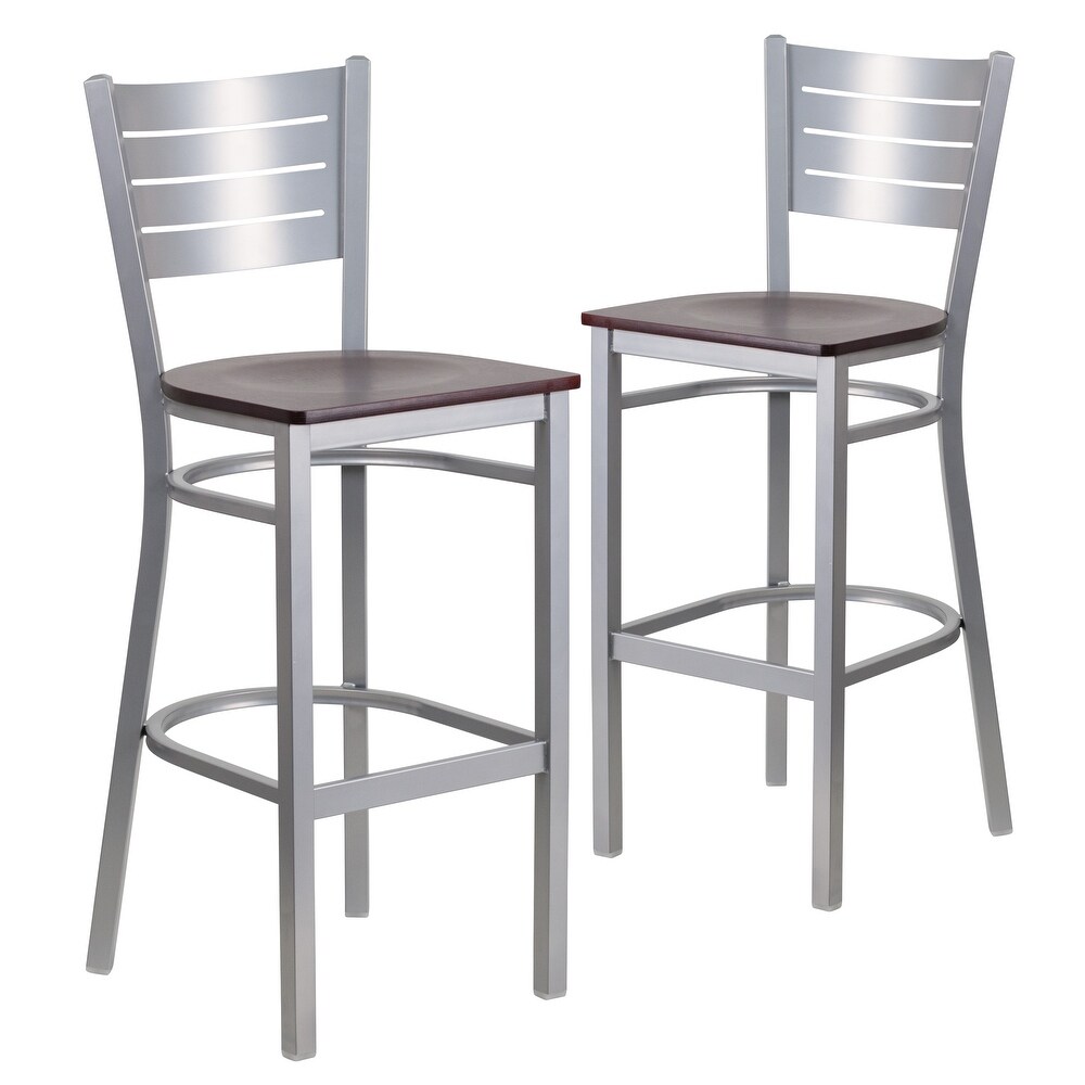 2 Pack Slat Back Metal Restaurant Barstool   16.5\