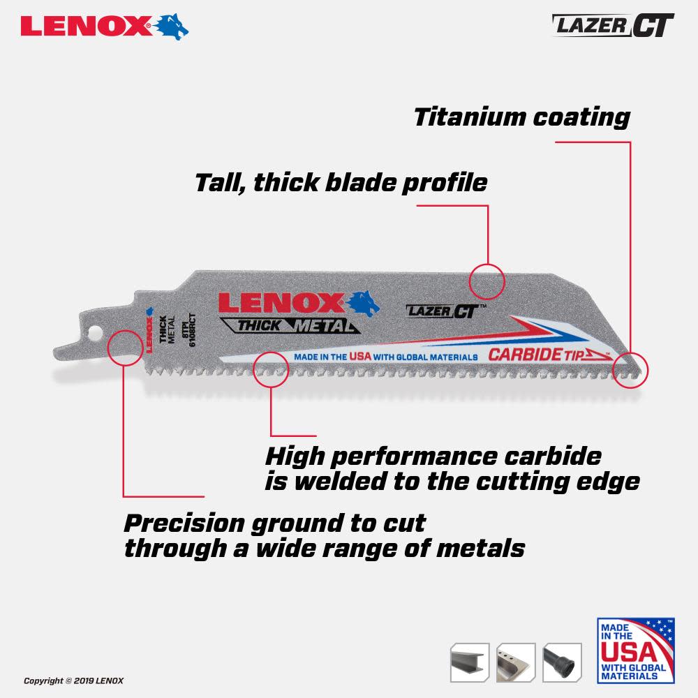 LENOX 6 8TPI LAZER CT™ Reciprocating Saw Blade 3pk