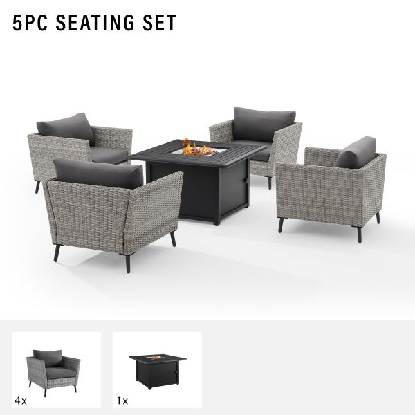 Richland 5Pc Outdoor Wicker Conversation Set W/Fire Table