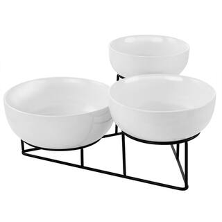 GIBSON ELITE 4-Piece White Bowl Set with Metal Rack 985116894M