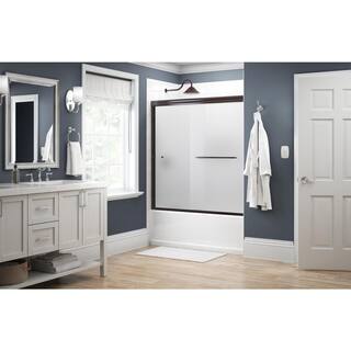 Delta Simplicity 60 in. x 58-18 in. Semi-Frameless Traditional Sliding Bathtub Door in Bronze with Frosted Glass 2435507