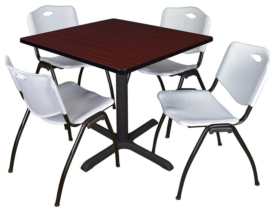 Cain 42 quotSquare Breakroom Table  Mahogany and 4   x27M  x27Stack Chairs   Contemporary   Coffee Tables   by BisonOffice  Houzz