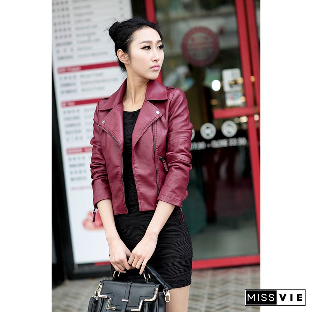 Autumn Women Black Slim Cool Lady PU Leather Jackets Sweet Female Zipper Faux Femme Outwear Coat