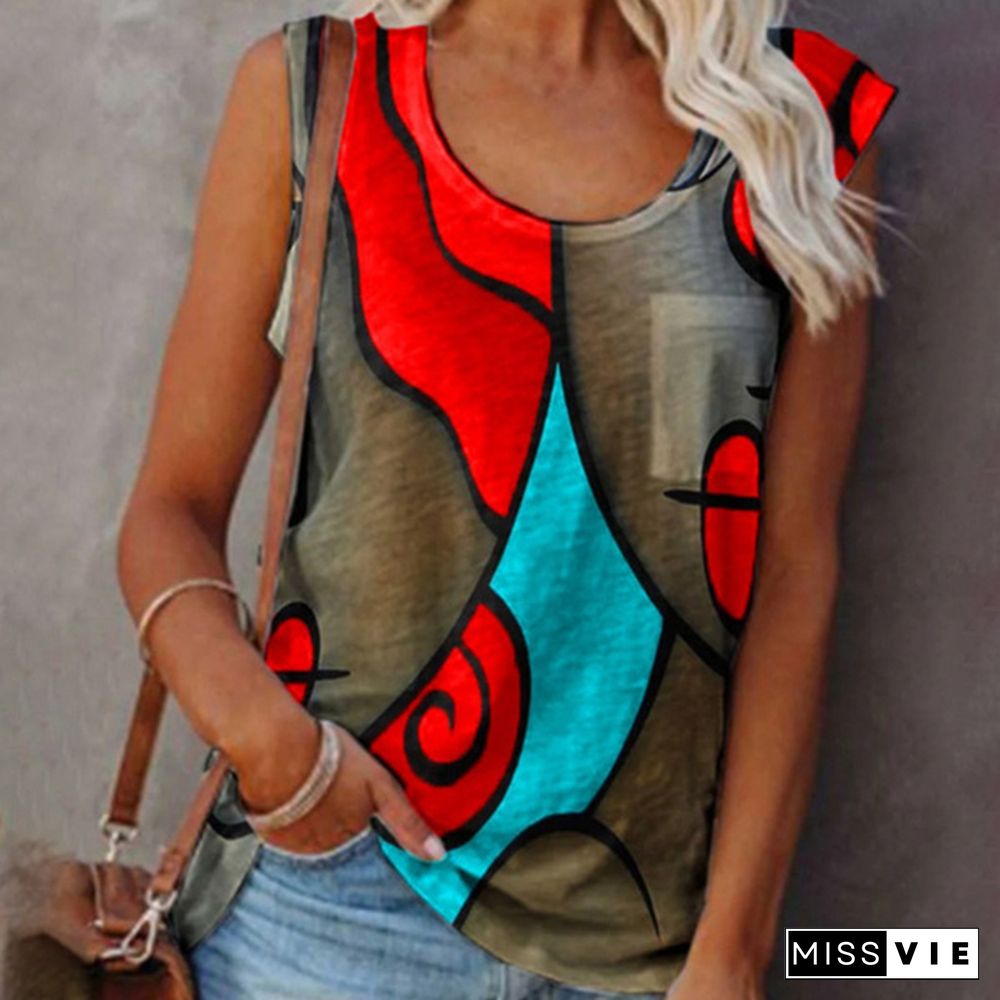 Women T-shirt Tops Sleeveless Summer O-neck T-shirts Casua Plus Size Elegant Pullover Tank Tops