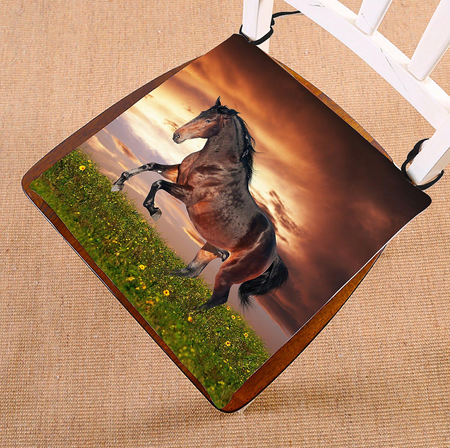 Wild Animal Art Chair Pad， Beautiful Brown Horse Running Gallop Seat Cushion Chair Cushion Floor Cushion 50x50 Cm