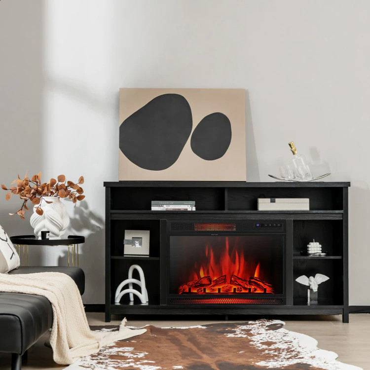 Black Fireplace TV Stand for TVs up to 65 Inches   Transitional   Entertainment Centers And Tv Stands   by Miron Demid LLC  Houzz