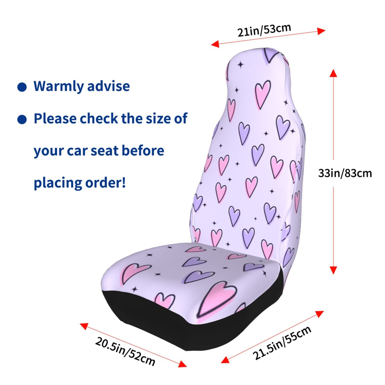 TEQUAN Front Seat Covers， Sparkles Love Heart Pattern 2 Piece Car Seat Cover Fit Most Car SUV Truck Van