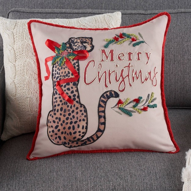 Holiday Christmas Leopard Indoor Square Throw Pillow Red Mina Victory