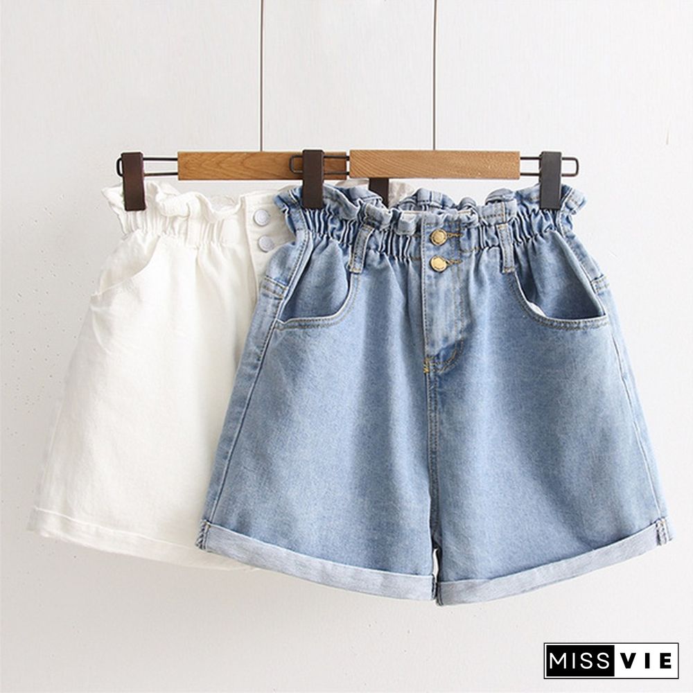 Summer Women Denim Shorts Crimping High Waist Slim Summer Jeans Short Pants Plus Size S-5XL