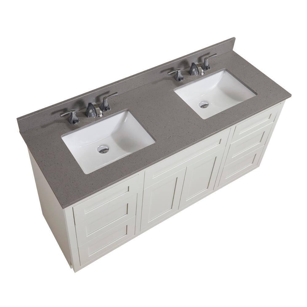 Altair 61 in W Engineered Marble Double Basin Vanity Top in Mountain Gray with White Basins