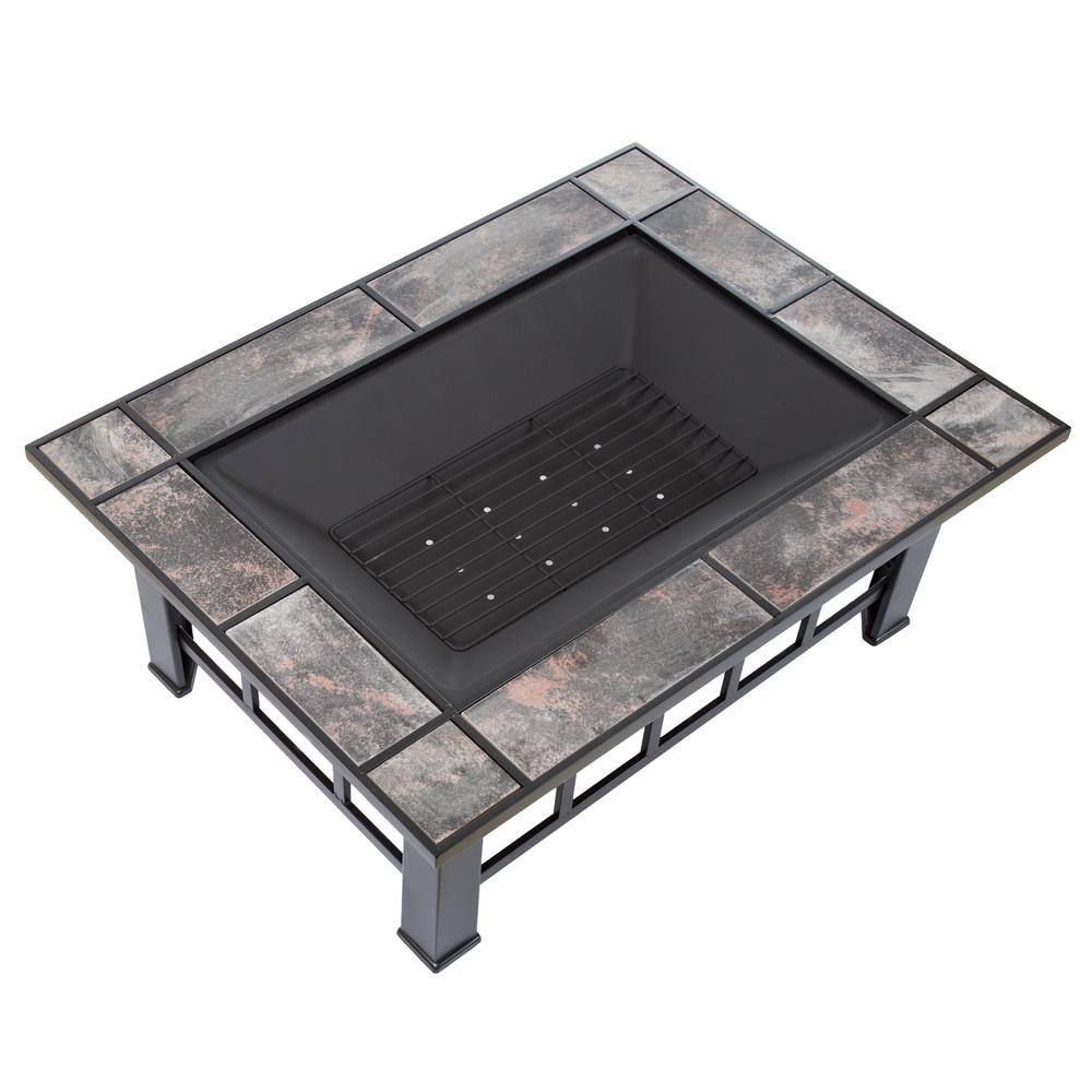 Pure Garden 37 in. Steel Rectangular Tile Fire Pit with Cover M150072