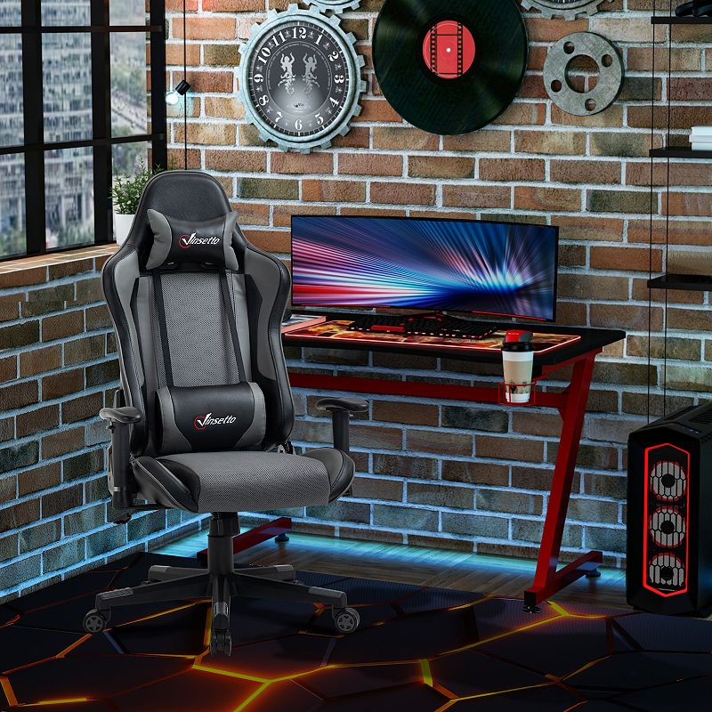 Vinsetto Gaming Chair Racing Style Ergonomic Office Chair High Back Computer Desk Chair Adjustable Height Swivel Recliner with Headrest and Lumbar Support Grey