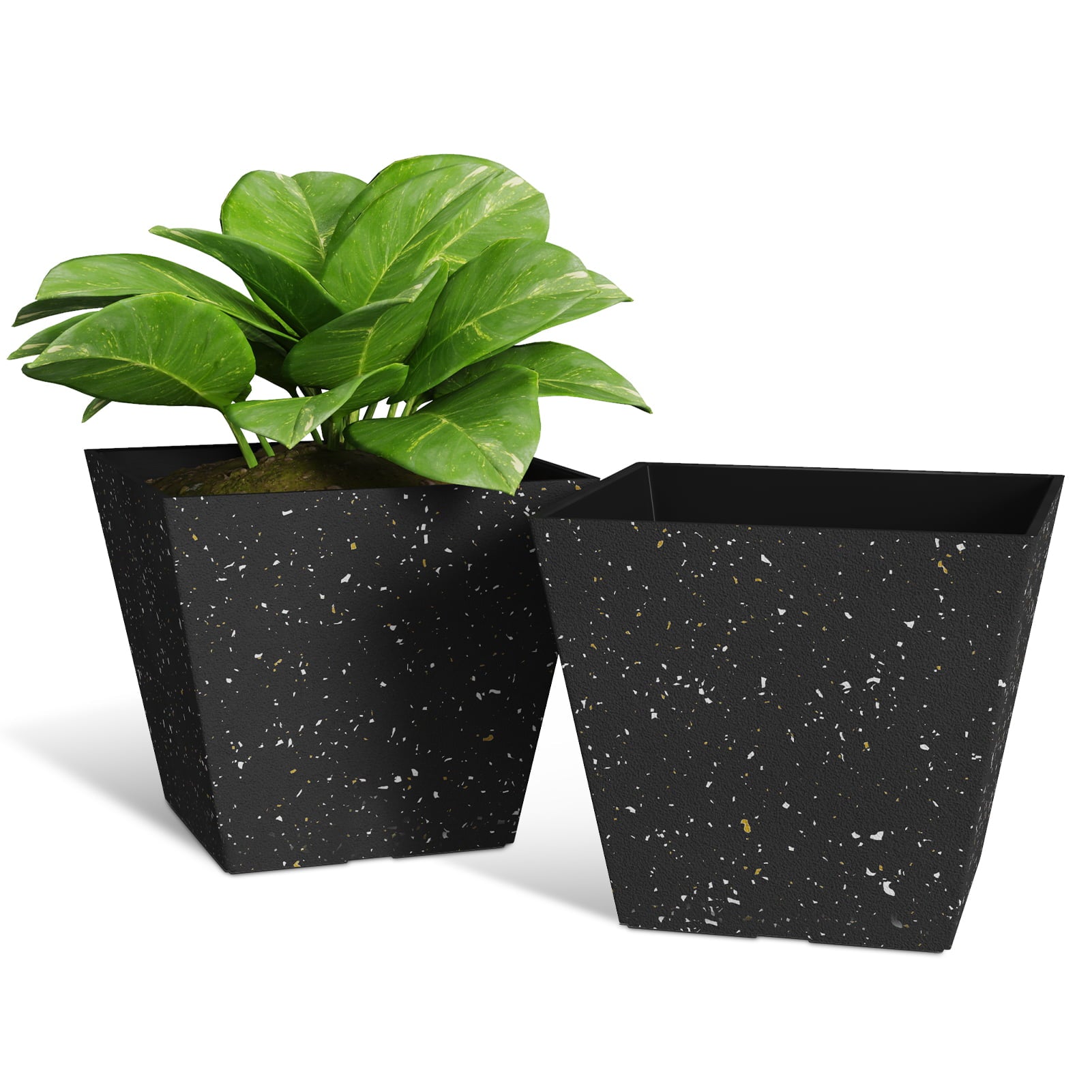 X Home 2 Pack 8" Black Square Flower Pots with Drainage Hole for Indoor Outdoor Gardening