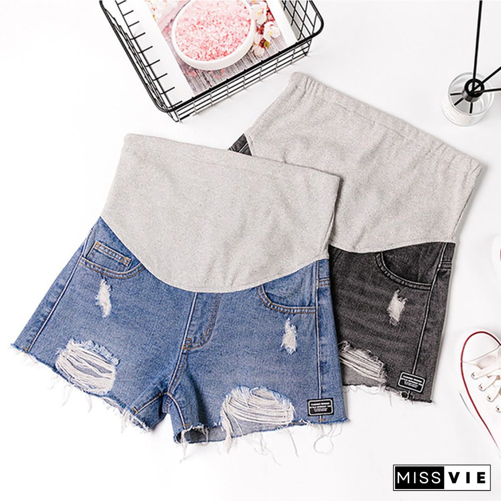 Summer Fashion Maternity Ripped Denim Shorts for Pregnant Women Casual Shorts