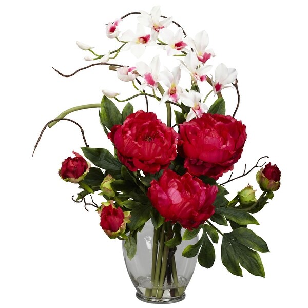 Peony and Orchid Silk Flower Arrangement