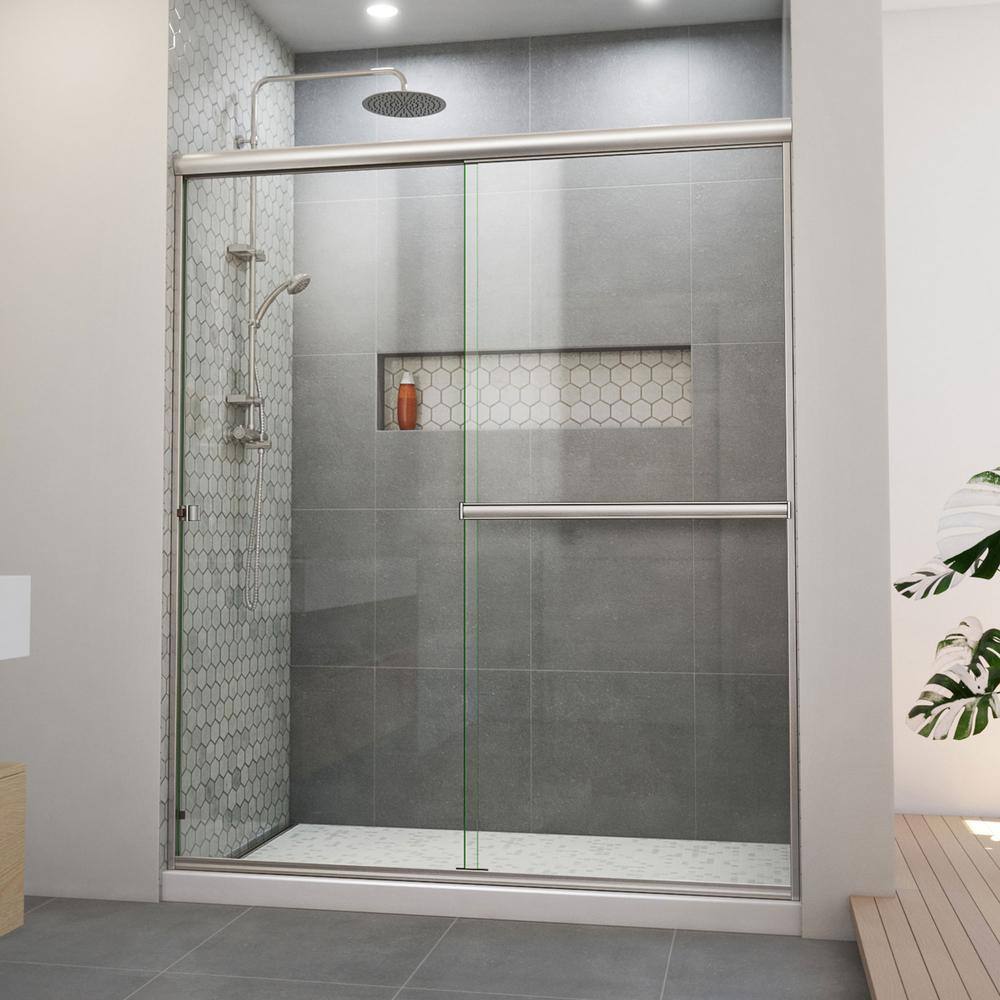 DreamLine Alliance Pro BG 60 in. W x 70.375 in. H Sliding Semi Frameless Shower Door in Brushed Nickel with Clear Glass SDAB60W700VXX04