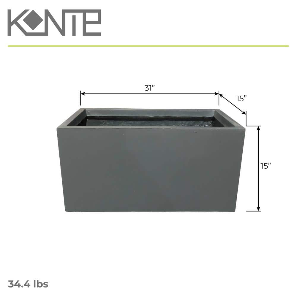 KANTE 31 in. L Rectangular Charcoal Concrete/Fiberglass Indoor Outdoor Modern Planter OSF0104B-C60121