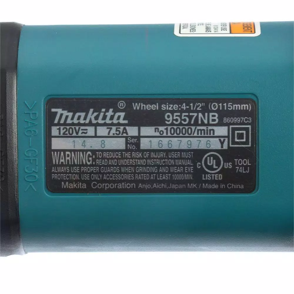 Makita 7.5 Amp Corded 4-1/2 in. Easy Wheel Change Compact Angle Grinder with Grinding Wheel， Wheel Guard and Side Handle and#8211; XDC Depot